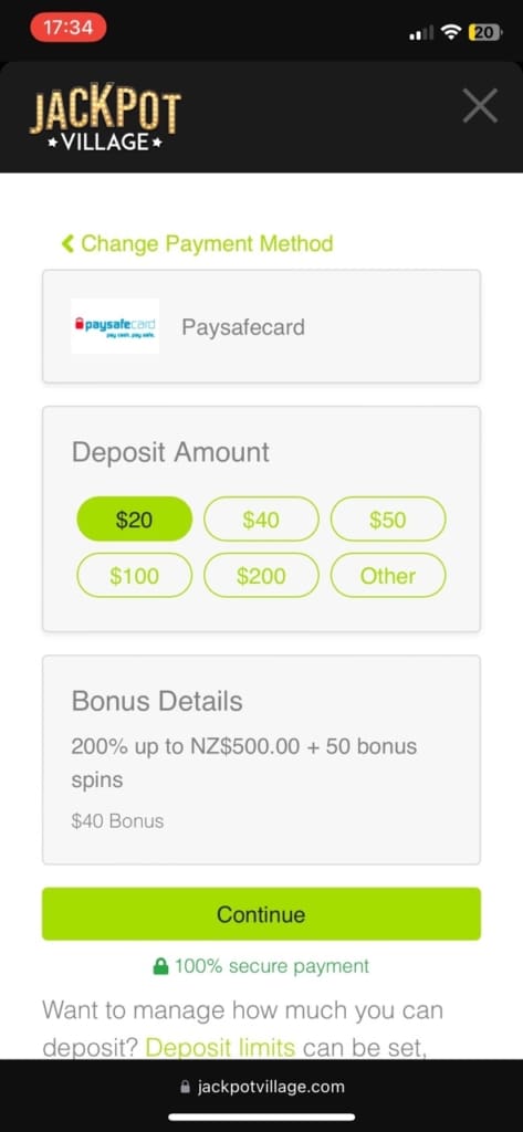 Jackpot Village deposit