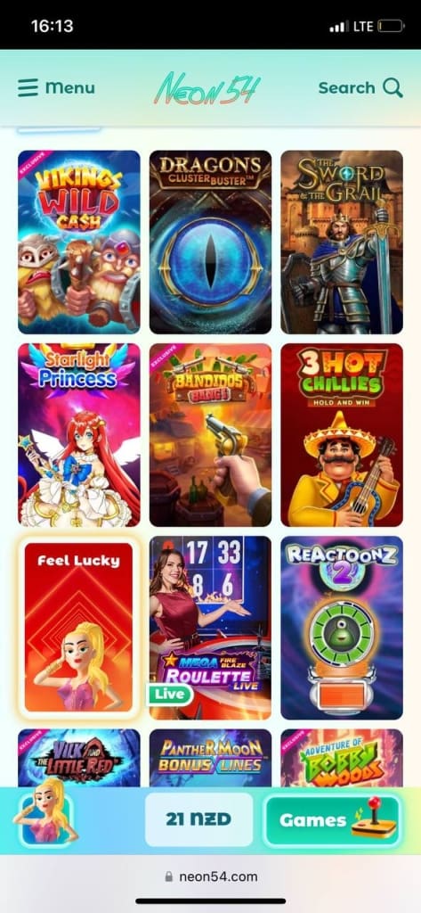 Neon54 list of games