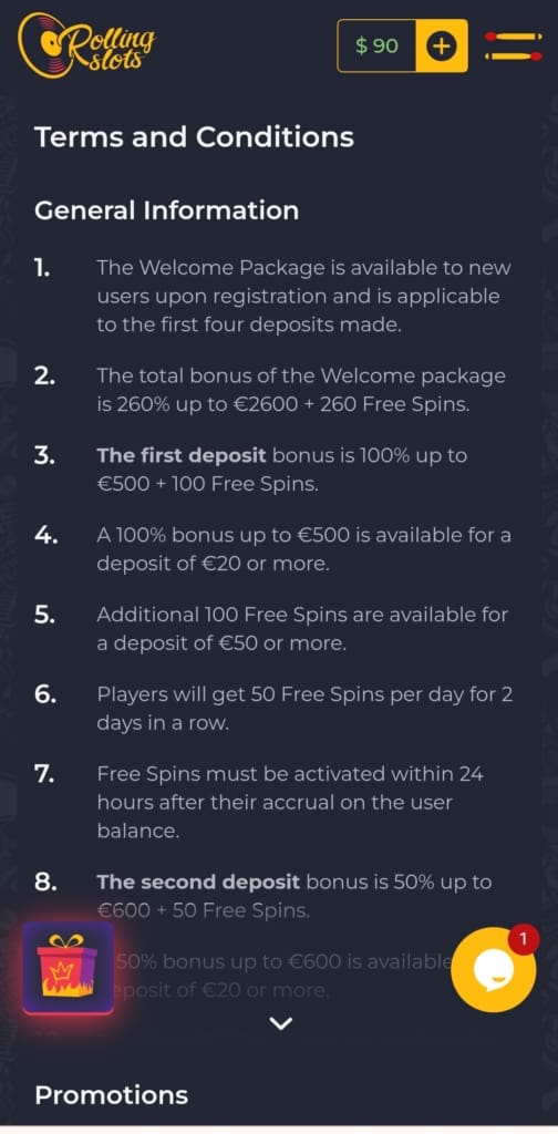 RollingSlots Casino terms