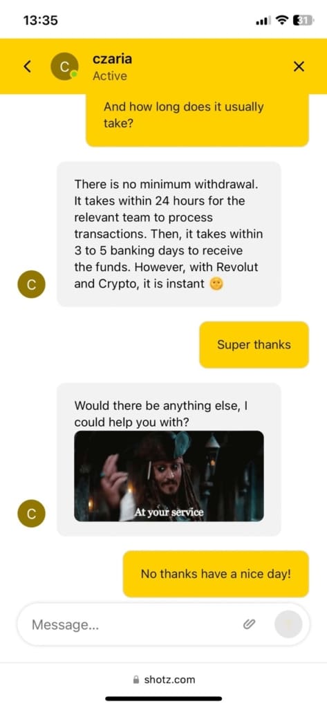 Shotz Casino support