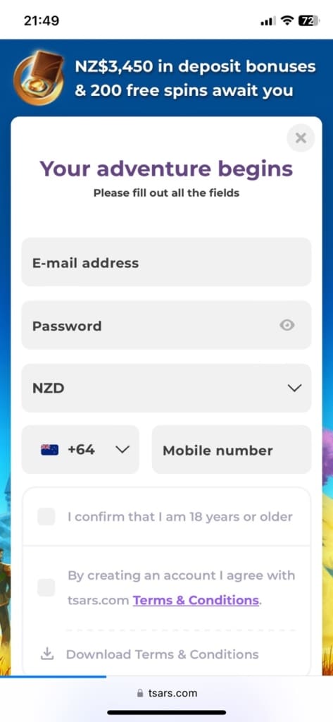Tsars Casino Login
