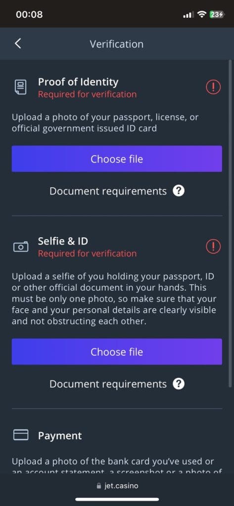 Jet Casino support