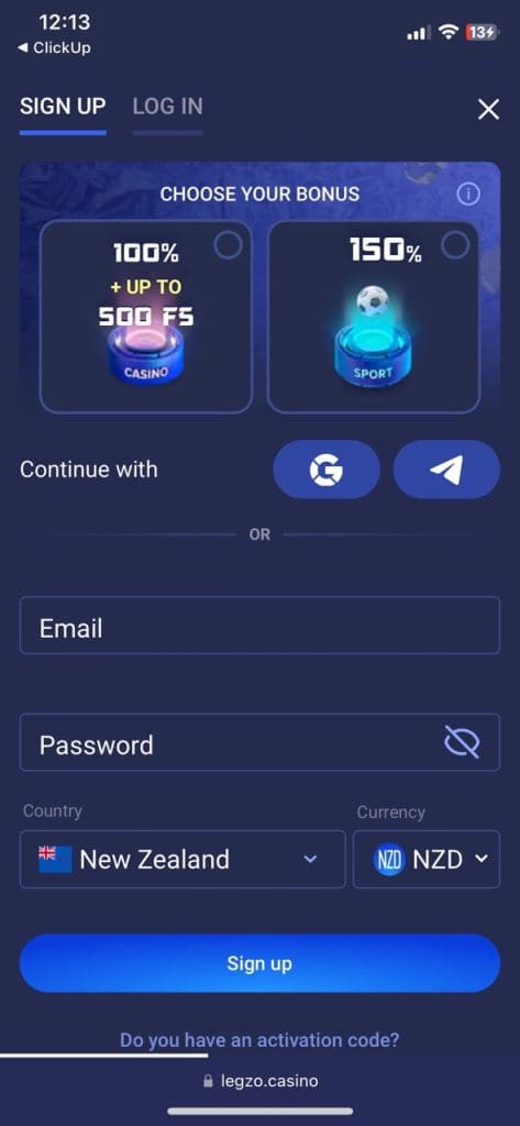 Legzo Casino sign up